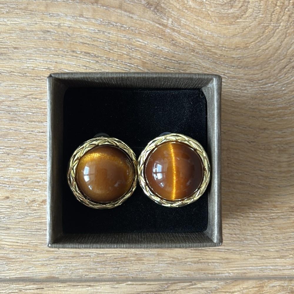 Elegant Gold and Brown Stud Earrings